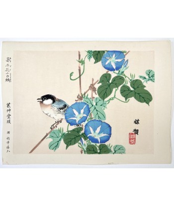 Estampe Japonaise de Kono Bairei | Oiseau et Liseron Bleu Par le système avancé 