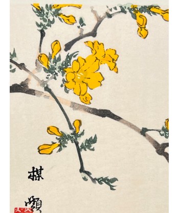 Estampe Japonaise de Kono Bairei | Oiseau et Fleurs jaunes soldes