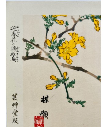 Estampe Japonaise de Kono Bairei | Oiseau et Fleurs jaunes soldes