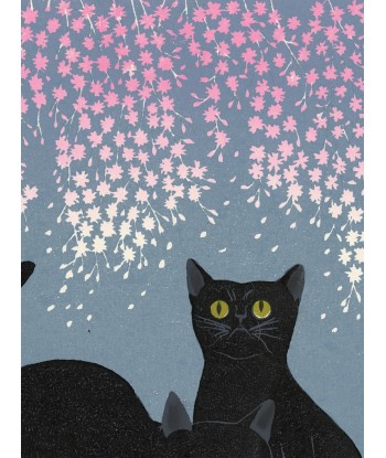 Estampe Japonaise de Nishida Tadashige | Chat Noir et Sakura hantent personnes