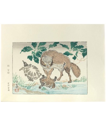 Estampe Japonaise de Kyosai | Tanuki et tortues à prix réduit toute l'année