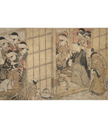 Estampe Japonaise de Toyokuni Utagawa | Série divertissement des acteurs, Maison de courtisanes la chaussure