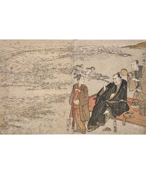 Estampe Japonaise de Toyokuni Utagawa | Série divertissement des acteurs, A la plage Dans la société mordern