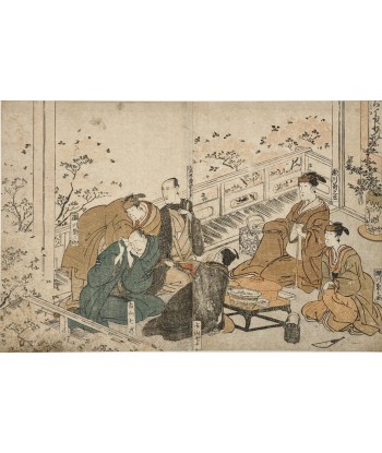 Estampe Japonaise de Toyokuni Utagawa | Série divertissement des acteurs, Cerisier en Fleurs l'évolution des habitudes 