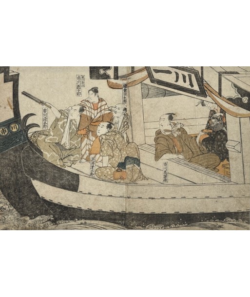 Estampe Japonaise de Toyokuni Utagawa | Série divertissement des acteurs, En bateau l'évolution des habitudes 