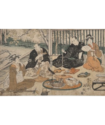 Estampe Japonaise de Toyokuni Utagawa | Série divertissement des acteurs, Repas à la Maison Verte d'Osaka ou a consommer sur place