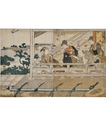 Estampe Japonaise de Toyokuni Utagawa | Série divertissement des acteurs, Sur la terrasse d'une Maison Verte d'Osaka 2023