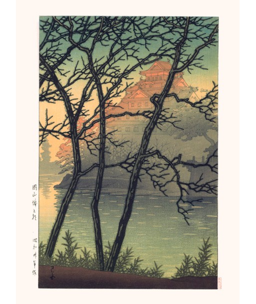 Matin au chateau d'Okayama de Hasui Kawase | Reproduction Fine Art pas chere