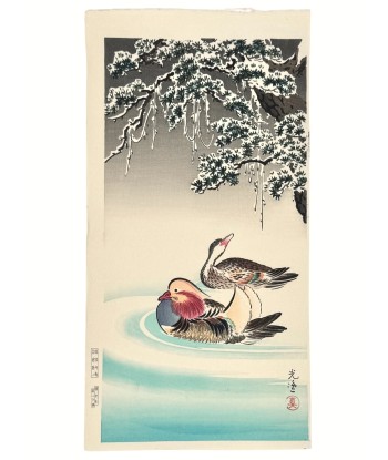 Estampe Japonaise de Koitsu Tsuchiya | Canards mandarin en hiver des créatures d'habitude